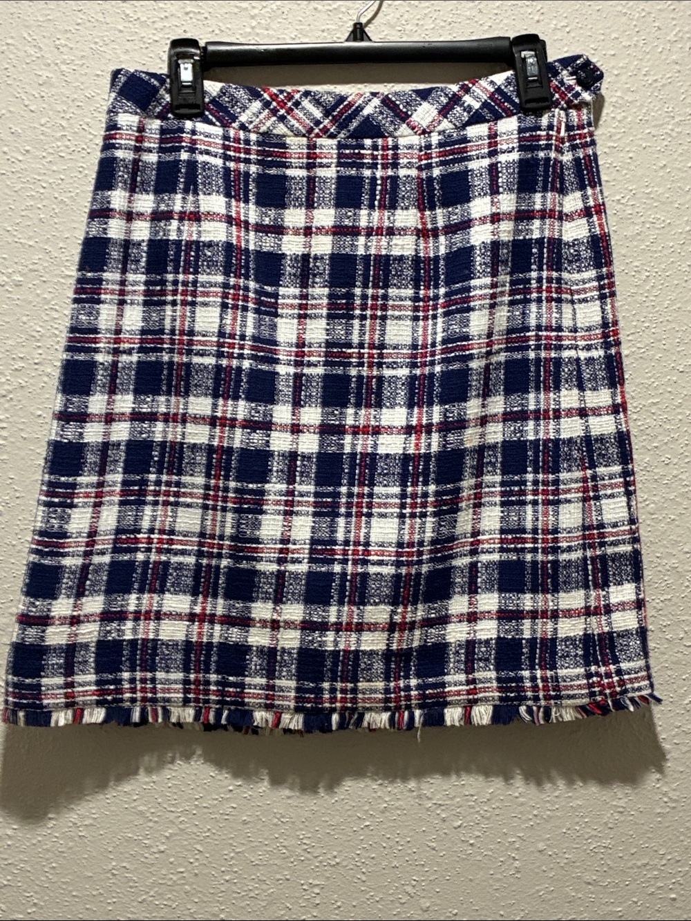 Brooks Brothers Navy, White & Red Plaid A-Line Skirt